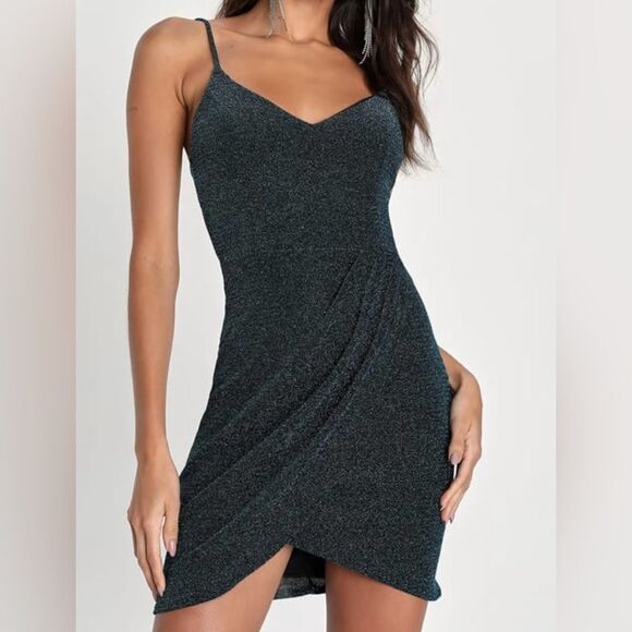 NWT LULUS FOREVER YOUR GIRL METALLIC TEAL BODYCON DRESS - Picture 1 of 4